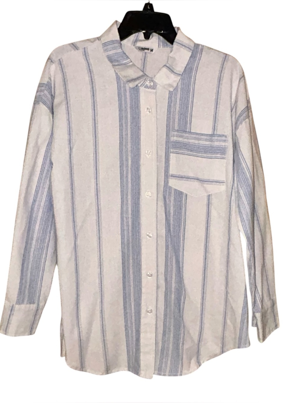 Ci Sono Womens Blue White Striped Button Front Shirt Woven Blouse Medium Coastal